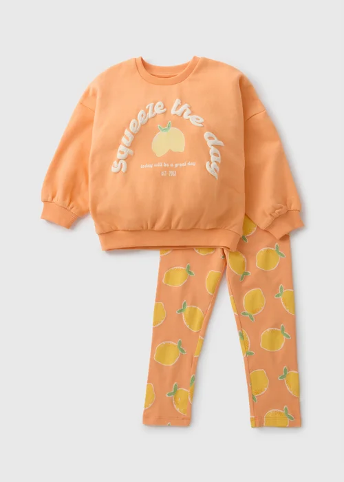 Girls Orange Lemon Sweatshirt & Legging Set (1-7yrs) - 1-1.5 Yrs Image 1