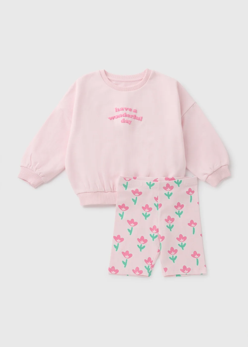 Girls Pink Tulip Sweatshirt & Shorts Set (1-7yrs) - 1-1.5 Yrs Image 1