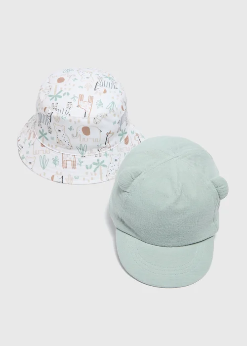 2 Pack Baby Multicolour Safari Hats (Newborn-24mths) - Age 0 - 3 Months Image 1