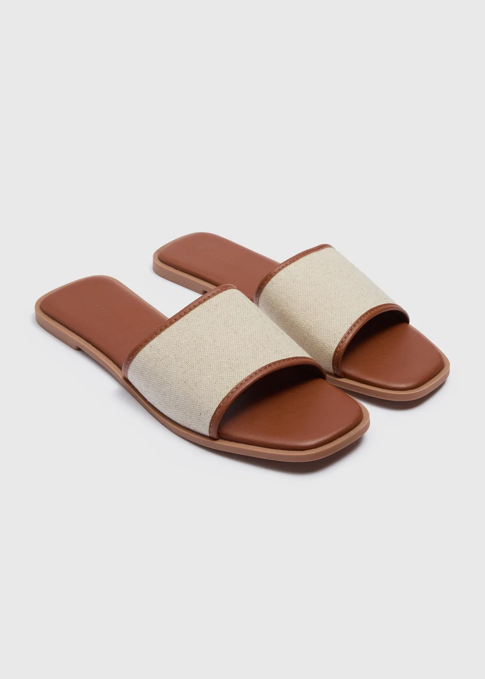 Tan Linen Look Mule Sliders - Size 3 Image 1