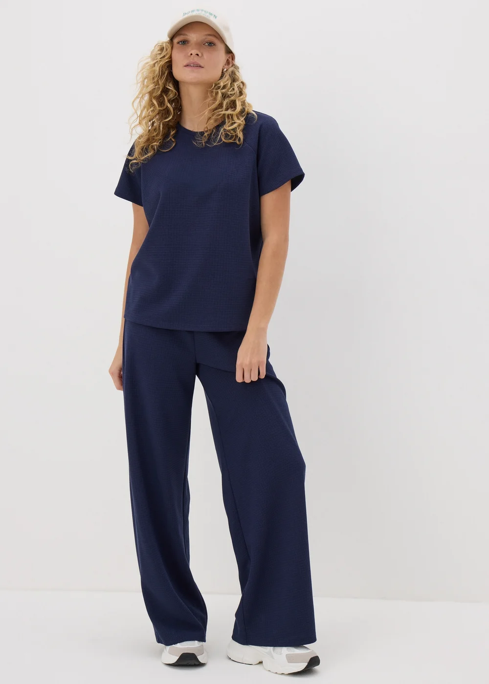 Navy Waffle Wide Leg Trousers - 8 Image 1