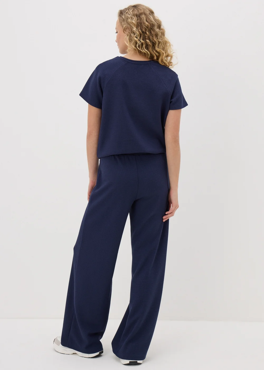Navy Waffle Wide Leg Trousers - 8 Image 3