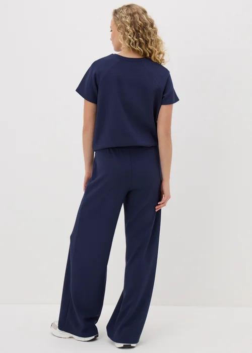 Navy Waffle Wide Leg Trousers - 8 Image 3