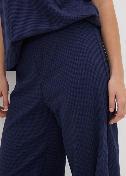 Navy Waffle Wide Leg Trousers - 8 Image 2