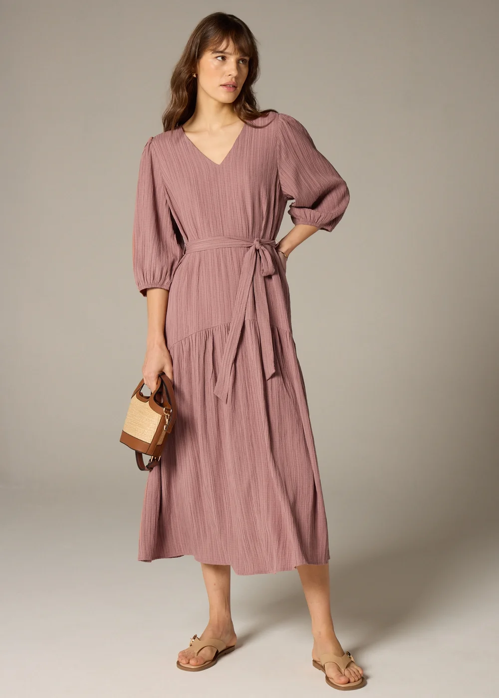 Et Vous Pink Textured V-Neck Midi Dress - 8 Image 1
