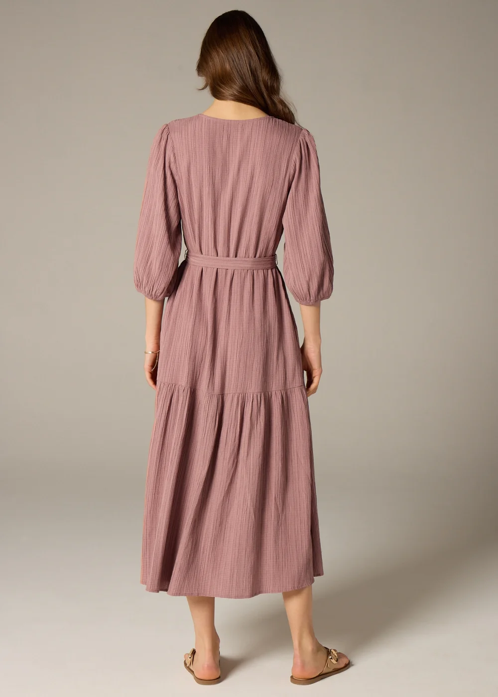 Et Vous Pink Textured V-Neck Midi Dress - 8 Image 3