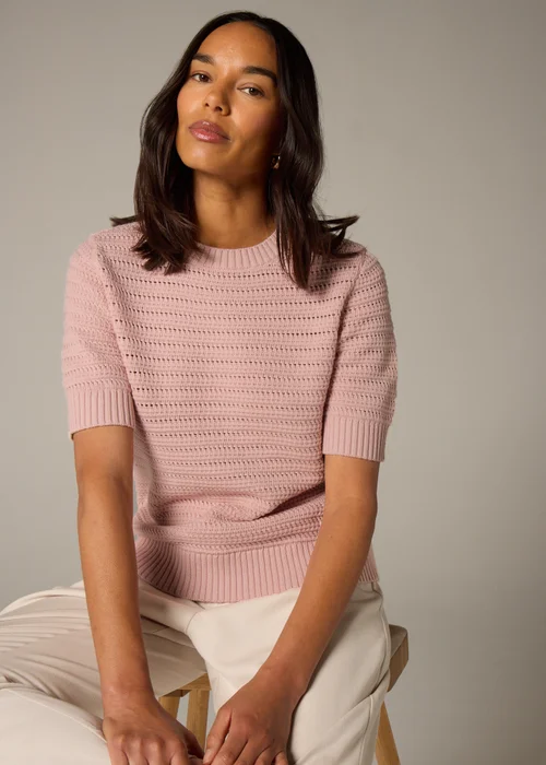 Et Vous Pink Pointelle Short Sleeve Jumper - 8 Image 1
