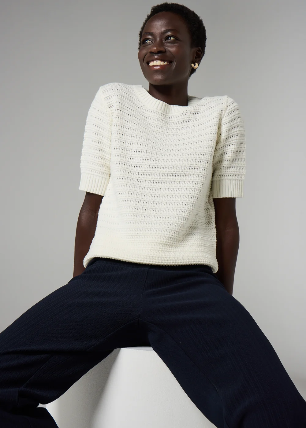 Et Vous Stone Pointelle Short Sleeve Jumper - 8 Image 1