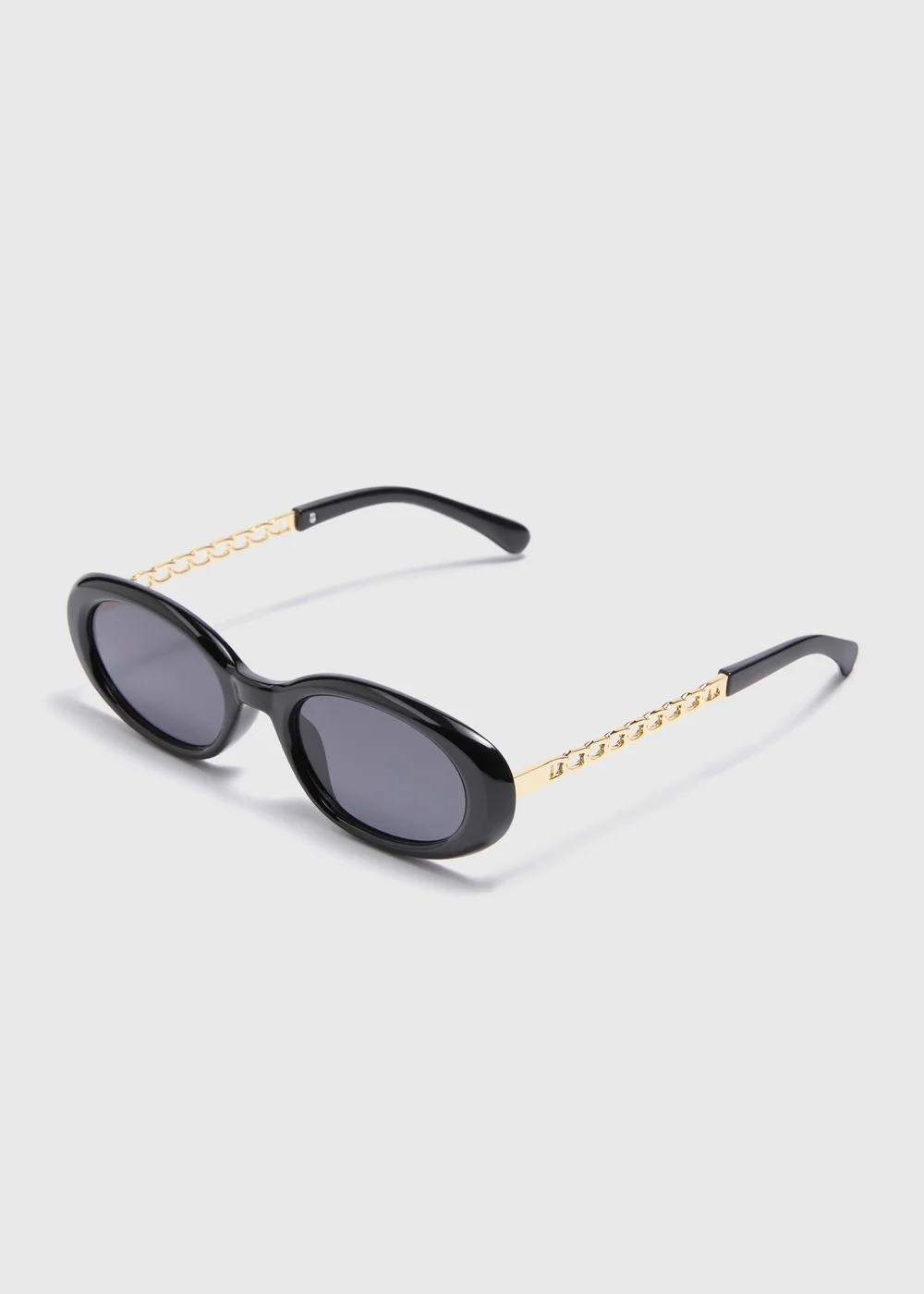 Black Oval Chain Arm Detail Sunglasses - One Size Image 1