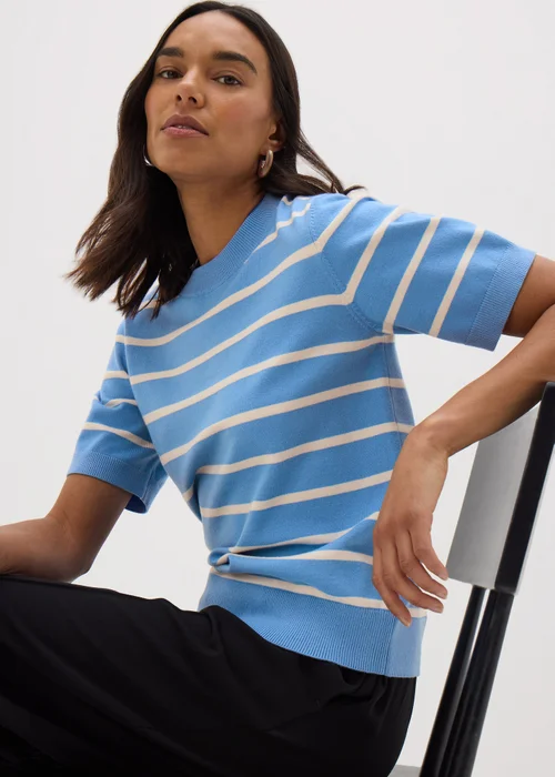 Et Vous Blue Stripe Short Sleeve Jumper - 8 Image 1