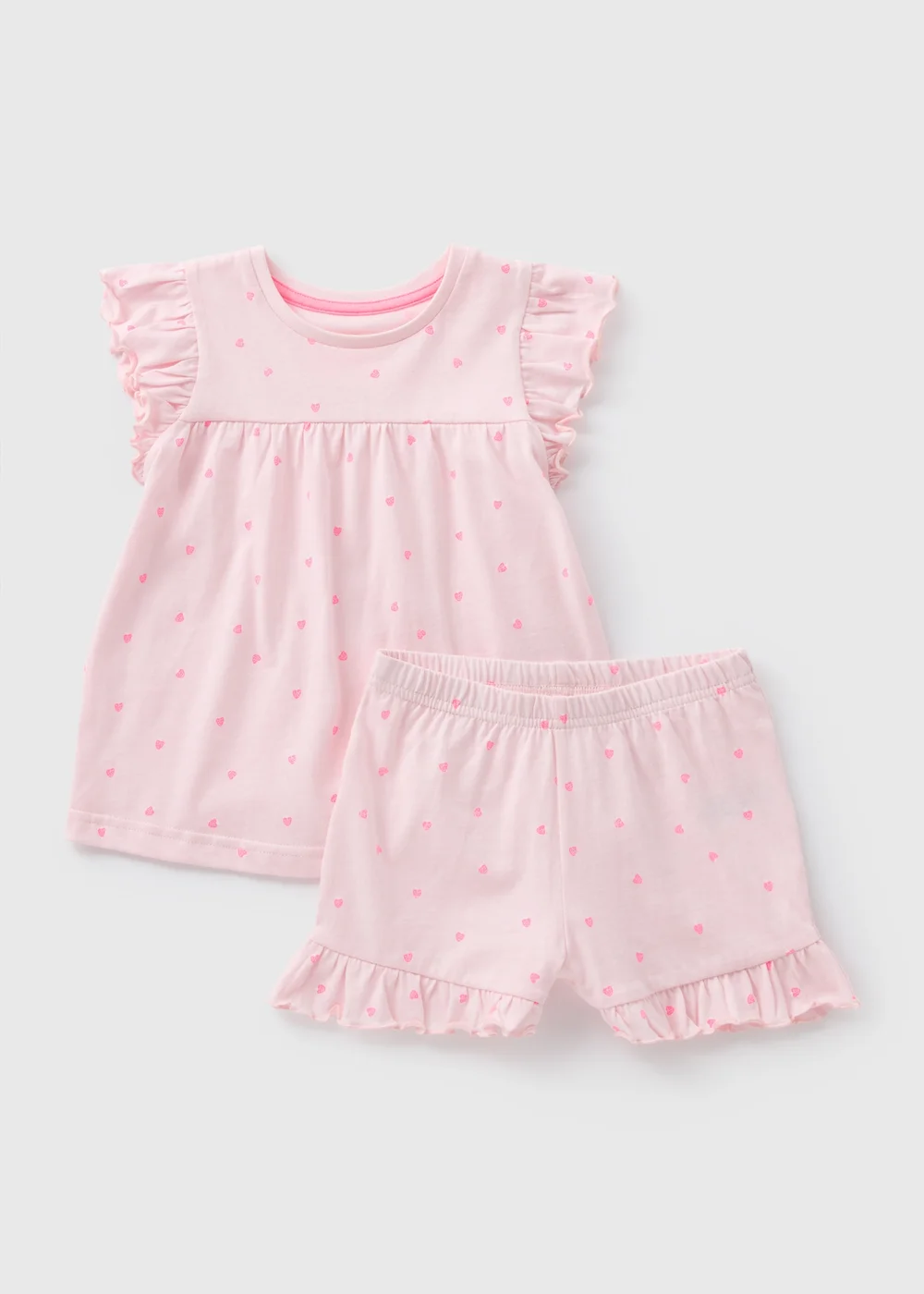 Girls Pink Heart Ditsy Frill Pyjama Set (1-7yrs) - 1 half year to 2 Image 1