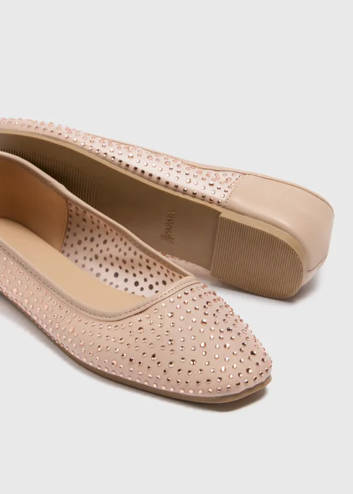 Nude Diamante Mesh Ballet Flats - Size 3 Image 2