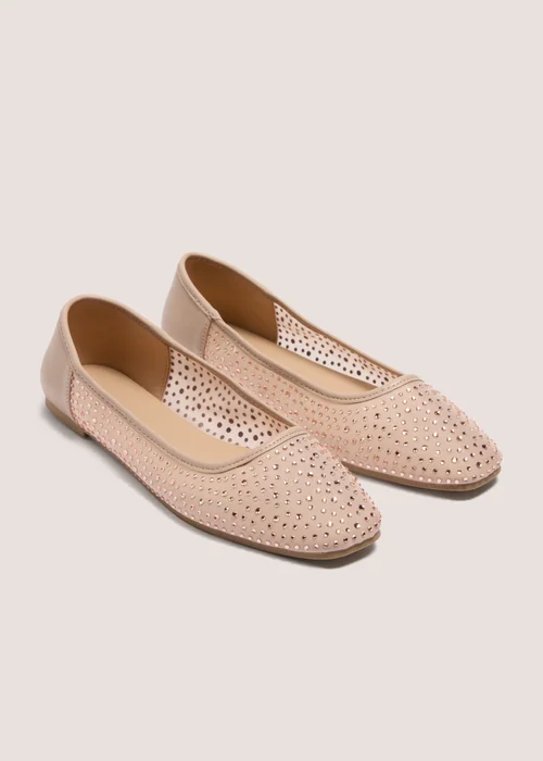 Nude Diamante Mesh Ballet Flats - Size 3 Image 1