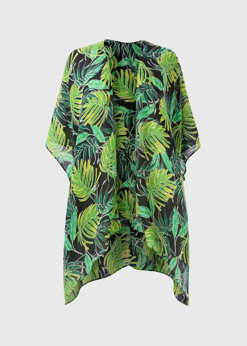 Green Tropical Leaf Print Kimono - One Size Image 3