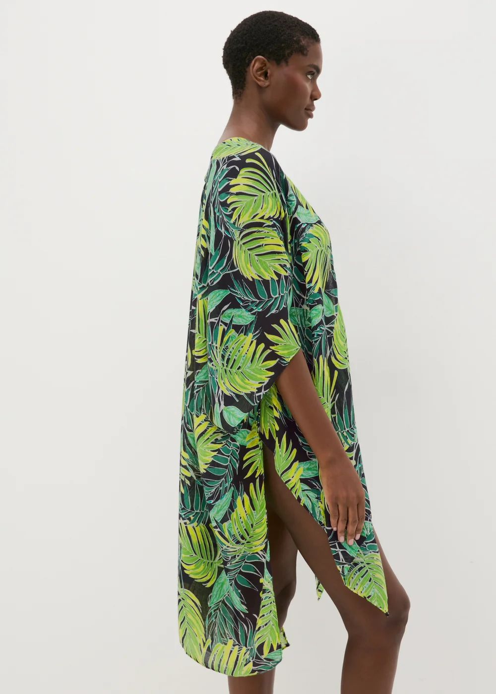 Green Tropical Leaf Print Kimono - One Size Image 2