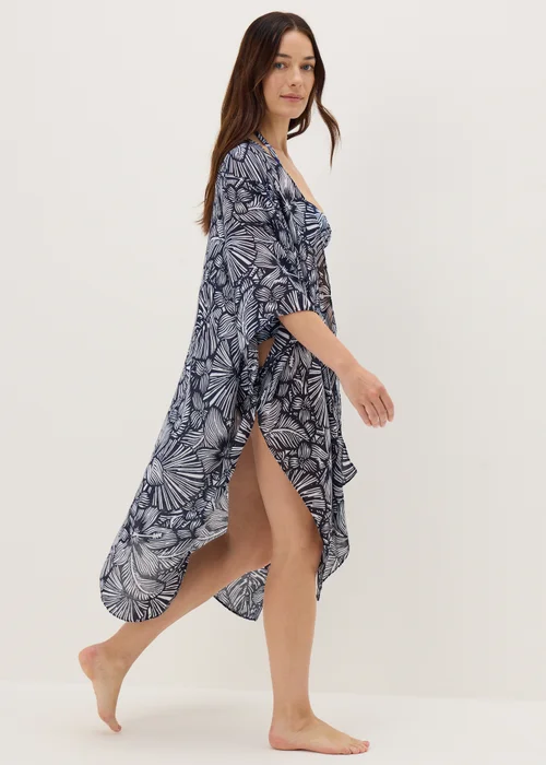 Navy Floral Kimono - One Size Image 2