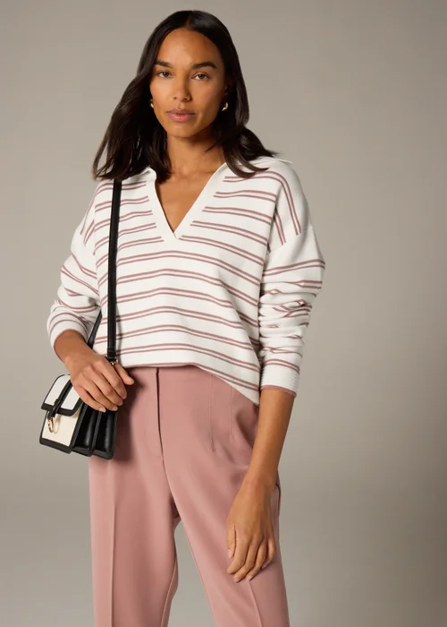 Et Vous Pink Stripe V-Neck Polo Jumper - 8 Image 1