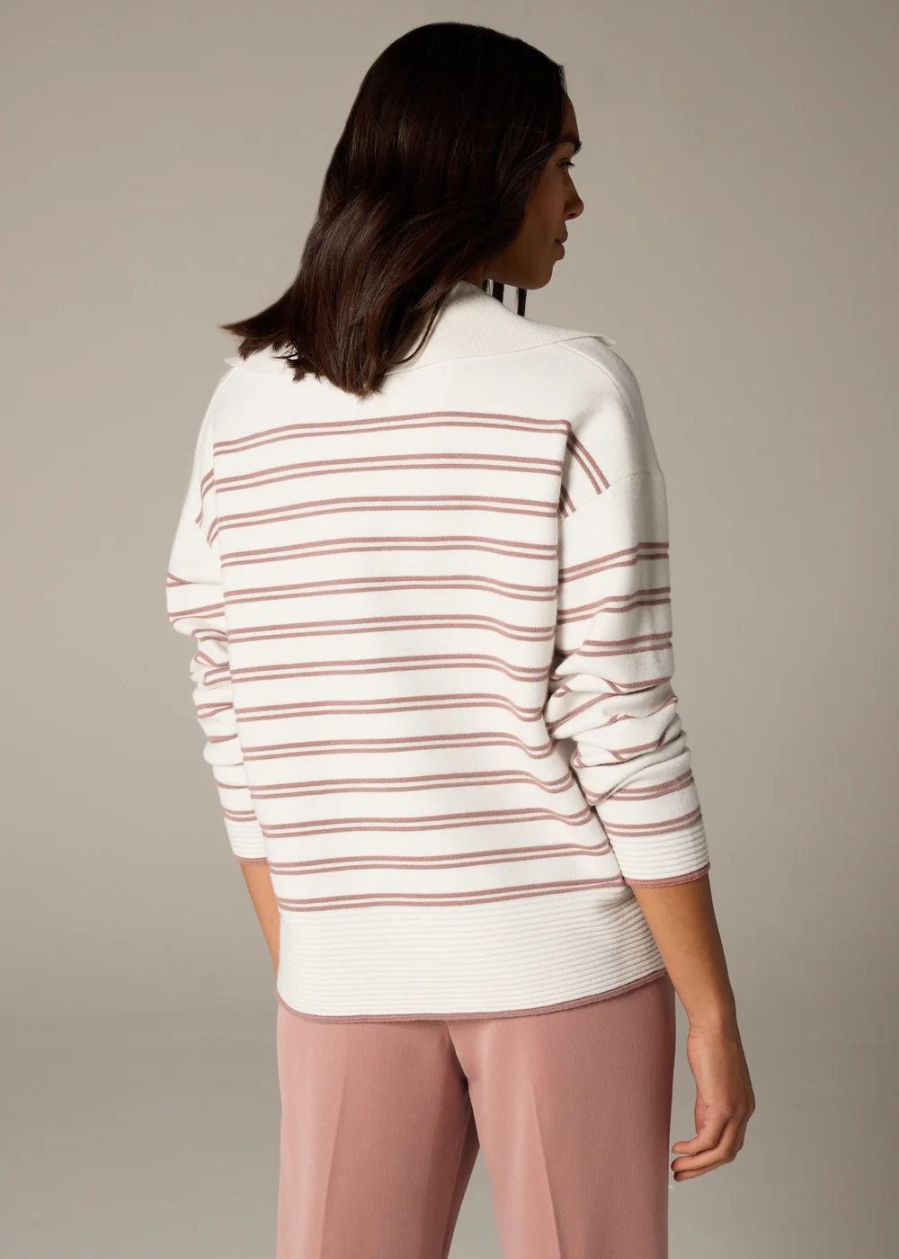Et Vous Pink Stripe V-Neck Polo Jumper - 8 Image 2
