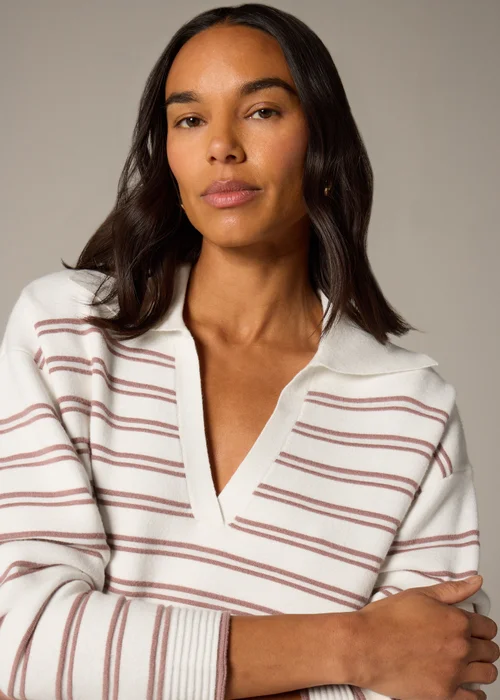 Et Vous Pink Stripe V-Neck Polo Jumper - 8 Image 3