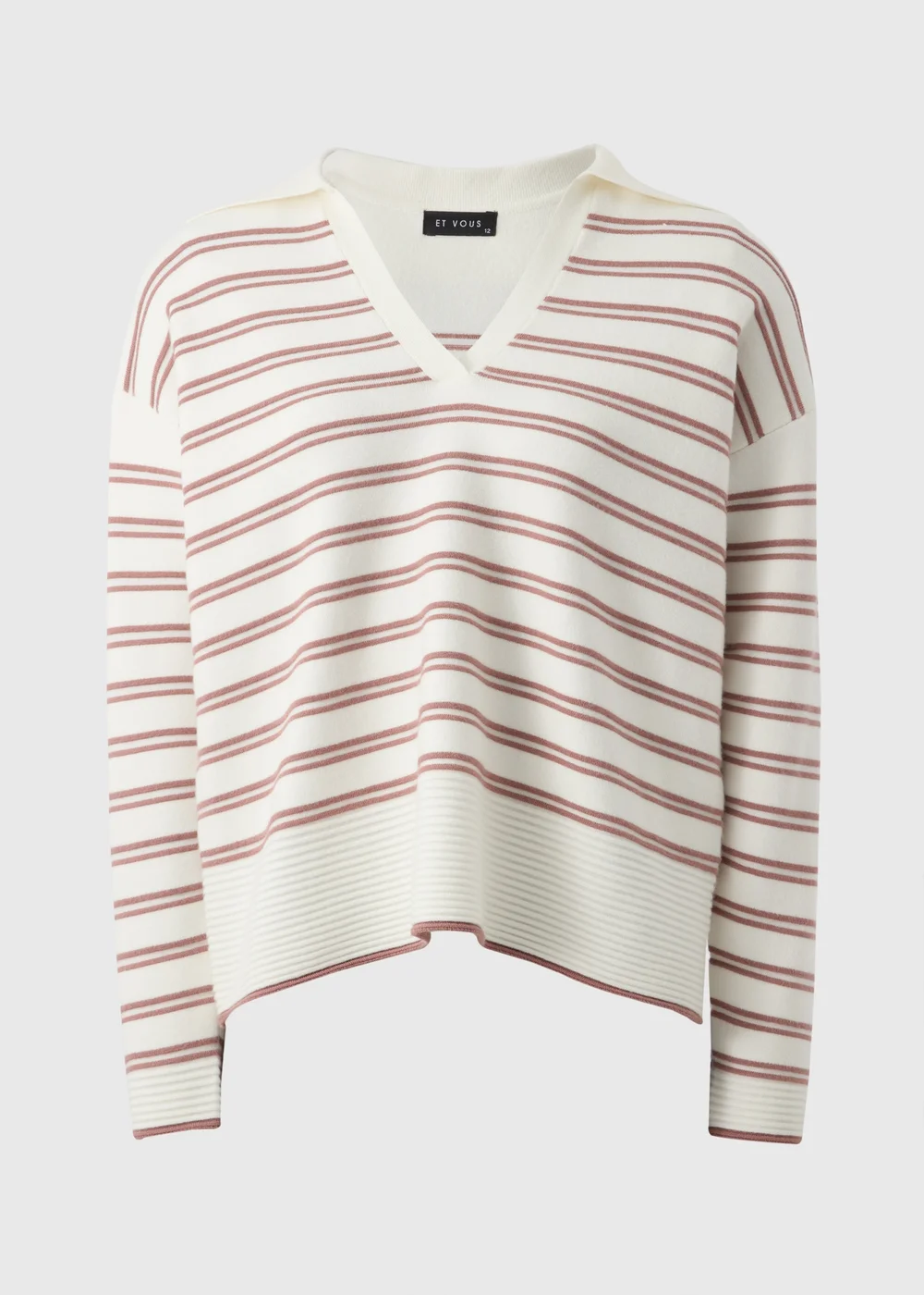 Et Vous Pink Stripe V-Neck Polo Jumper - 8 Image 4