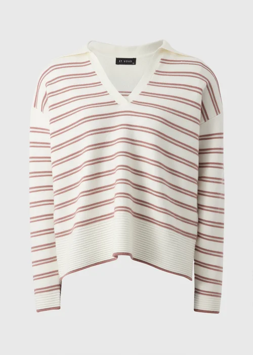 Et Vous Pink Stripe V-Neck Polo Jumper - 8 Image 4