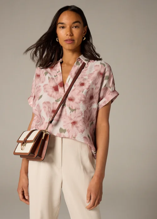 Et Vous Pink Brushed Floral V-Neck Blouse - 8 Image 1