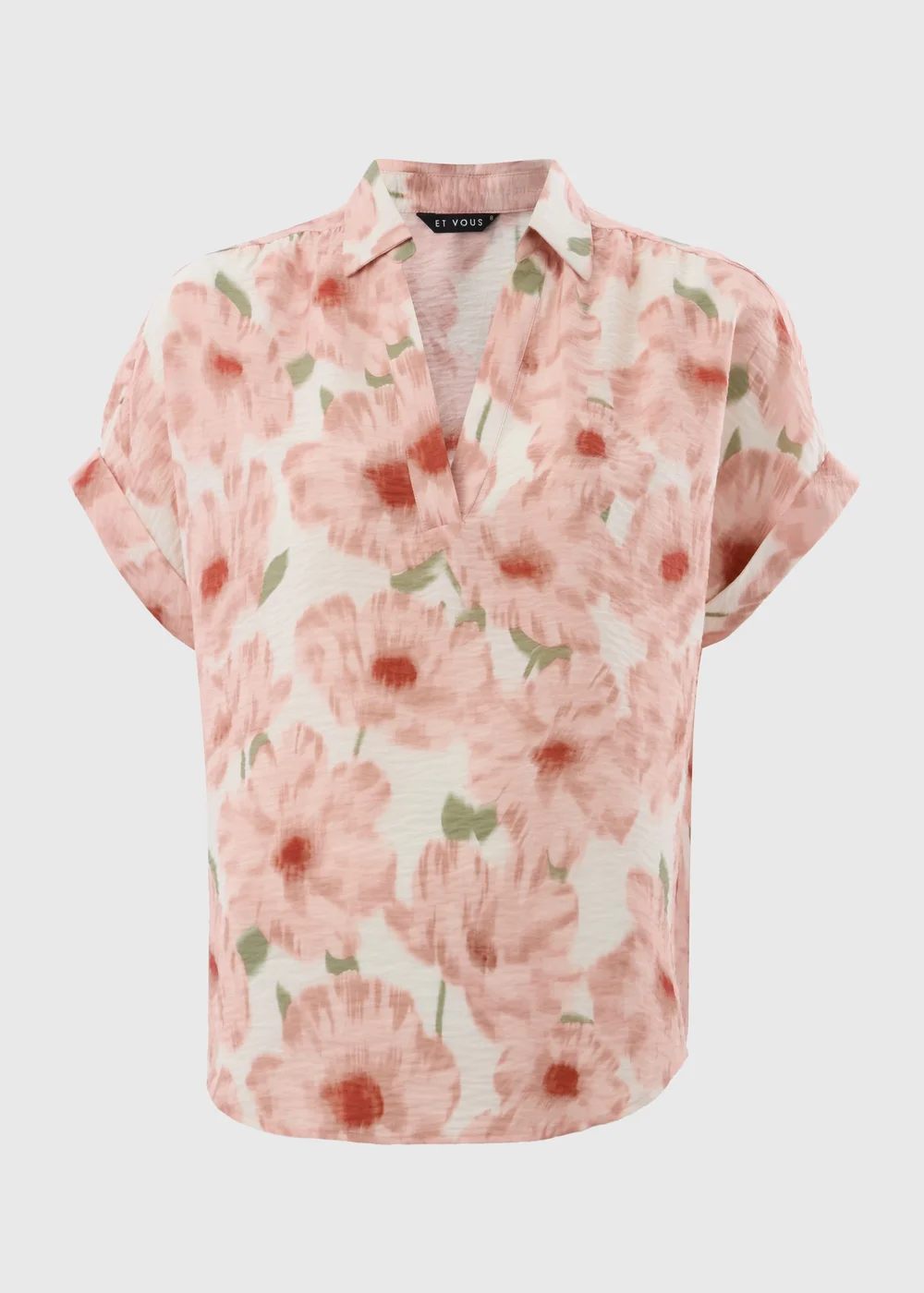 Et Vous Pink Brushed Floral V-Neck Blouse - 8 Image 4