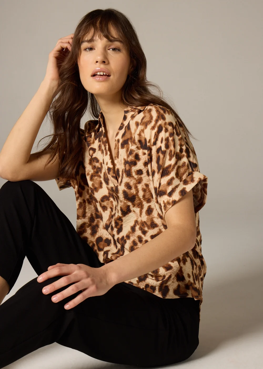 Et Vous Brown Leopard Print Airflow Blouse - 8 Image 1