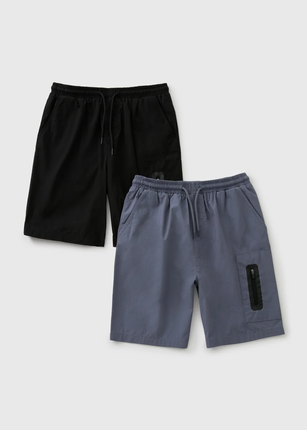 2 Pack Boys Blue & Black Woven Zip Shorts (7-15yrs) - 8 Yrs Image 1