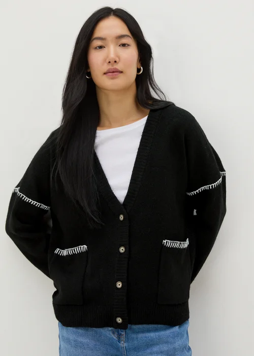 Black Contrast Stitch Cardigan - S Image 1