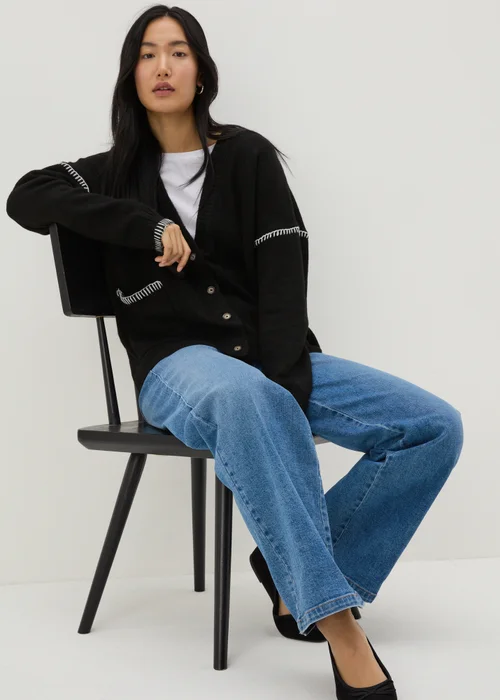 Black Contrast Stitch Cardigan - S Image 3