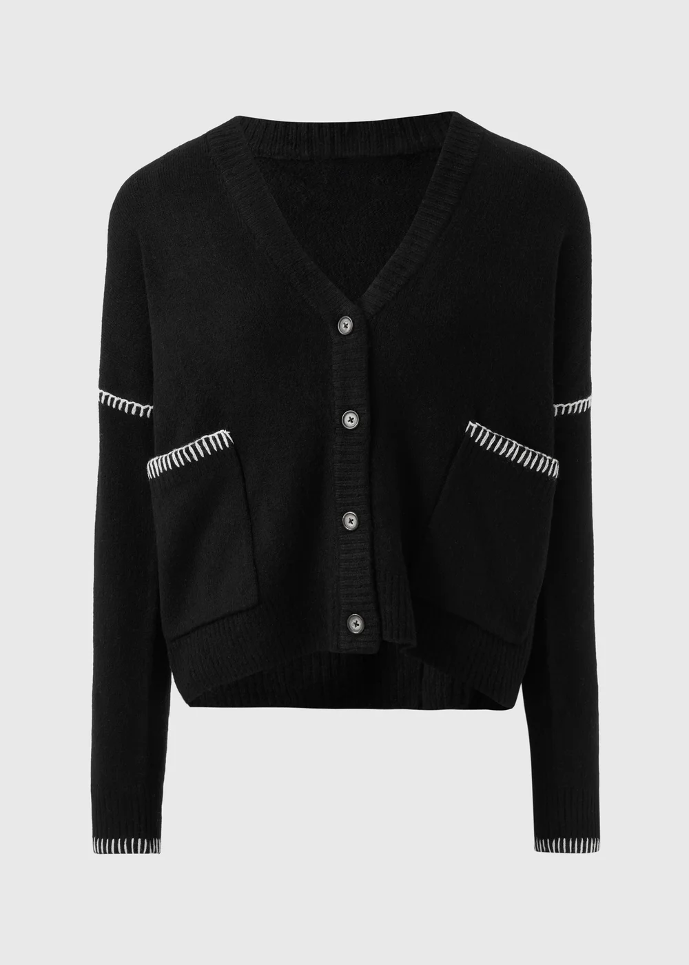 Black Contrast Stitch Cardigan - S Image 4