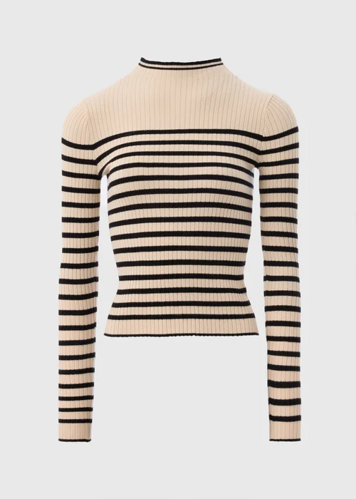 Cream Stripe High Neck Jumper - XS Image 4
