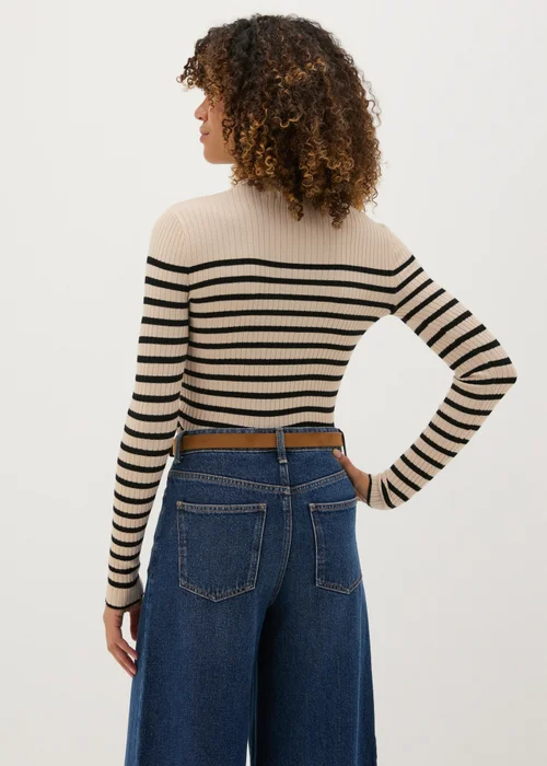 Cream Stripe High Neck Jumper - XS Image 2