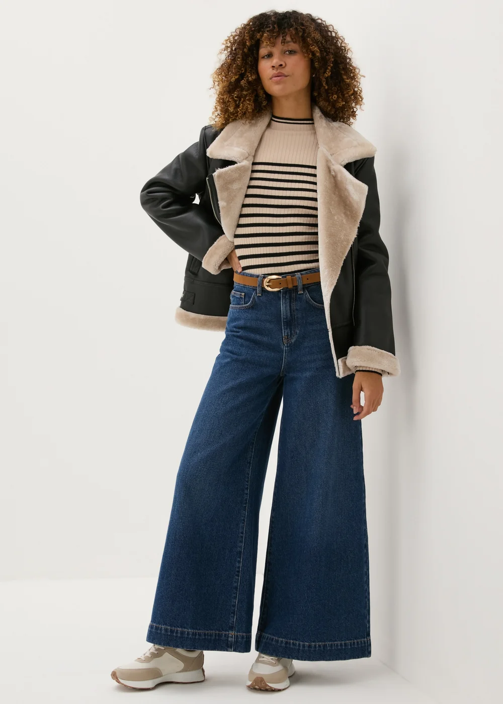 Cream Stripe High Neck Jumper - XS Image 3