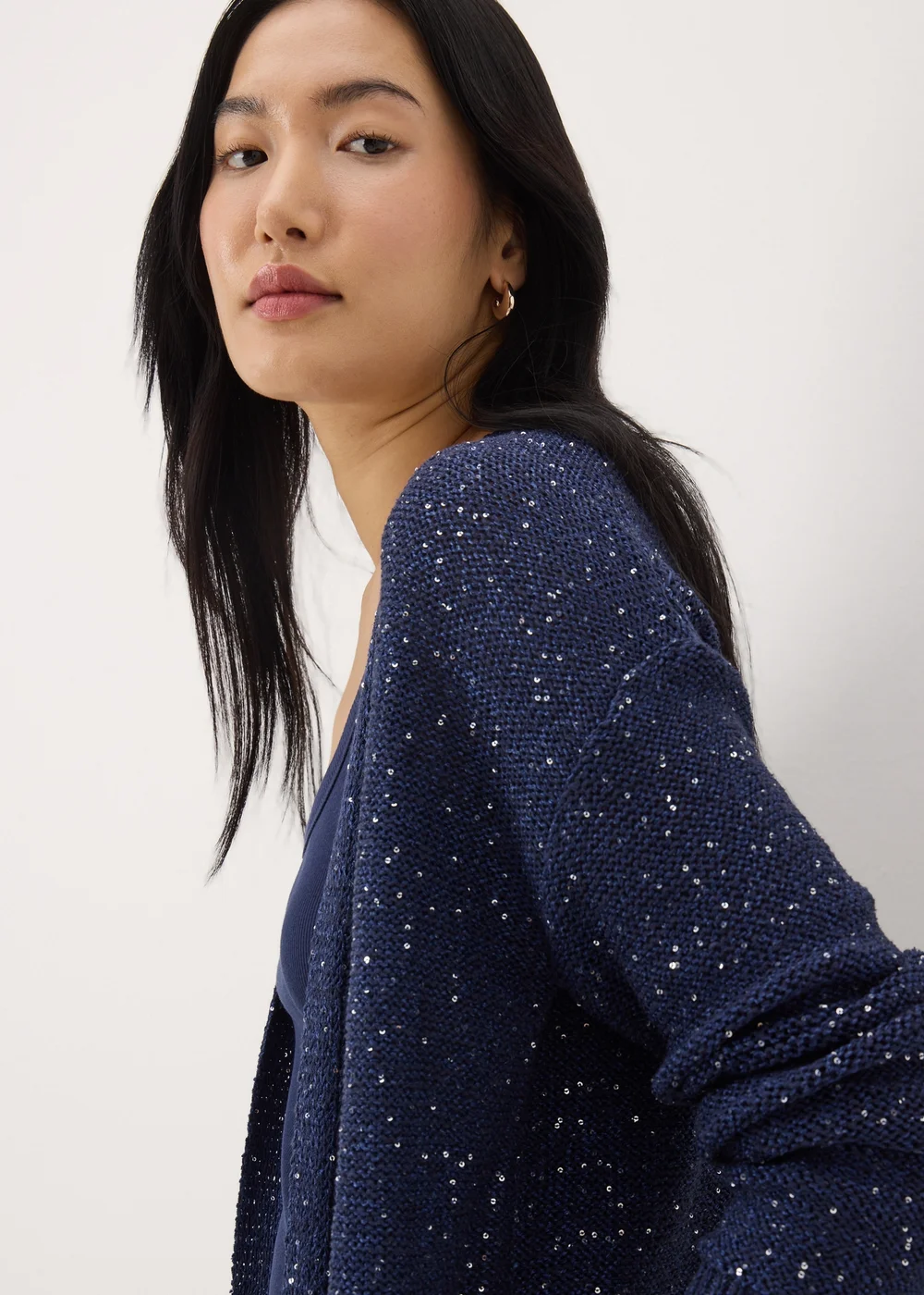 Navy Sequin Sparkle Cardigan - XS Image 3