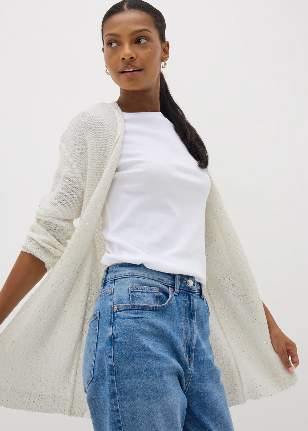 Ivory Sequin Sparkle Cardigan - XS Image 3