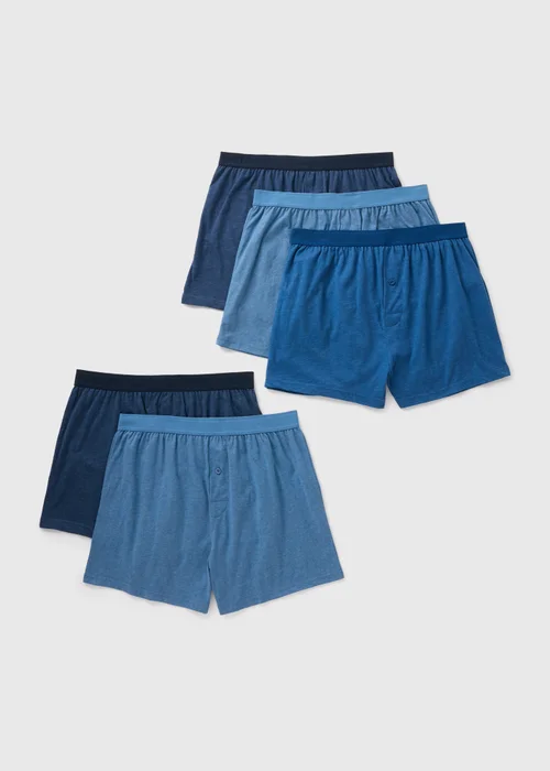 5 Pack Blue Loose Fit Boxers - S Image 1