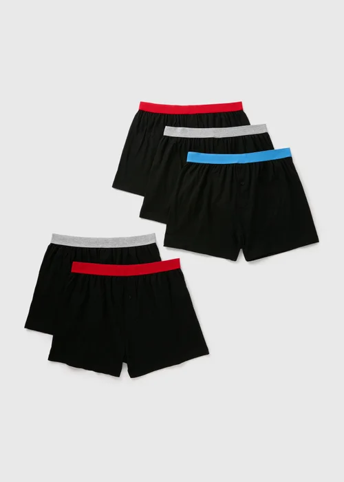 5 Pack Black Colour Waistband Loose Fit Boxers - S Image 1