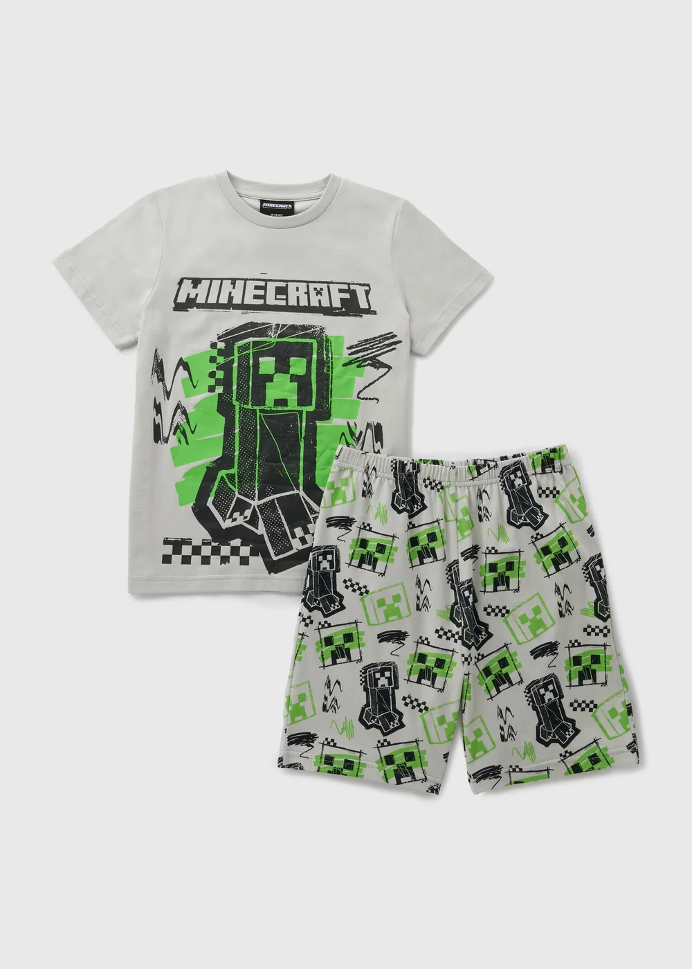Minecraft Kids Grey Creeper Shorts Pyjama Set (5-13yrs) - Age 5 Years Image 1