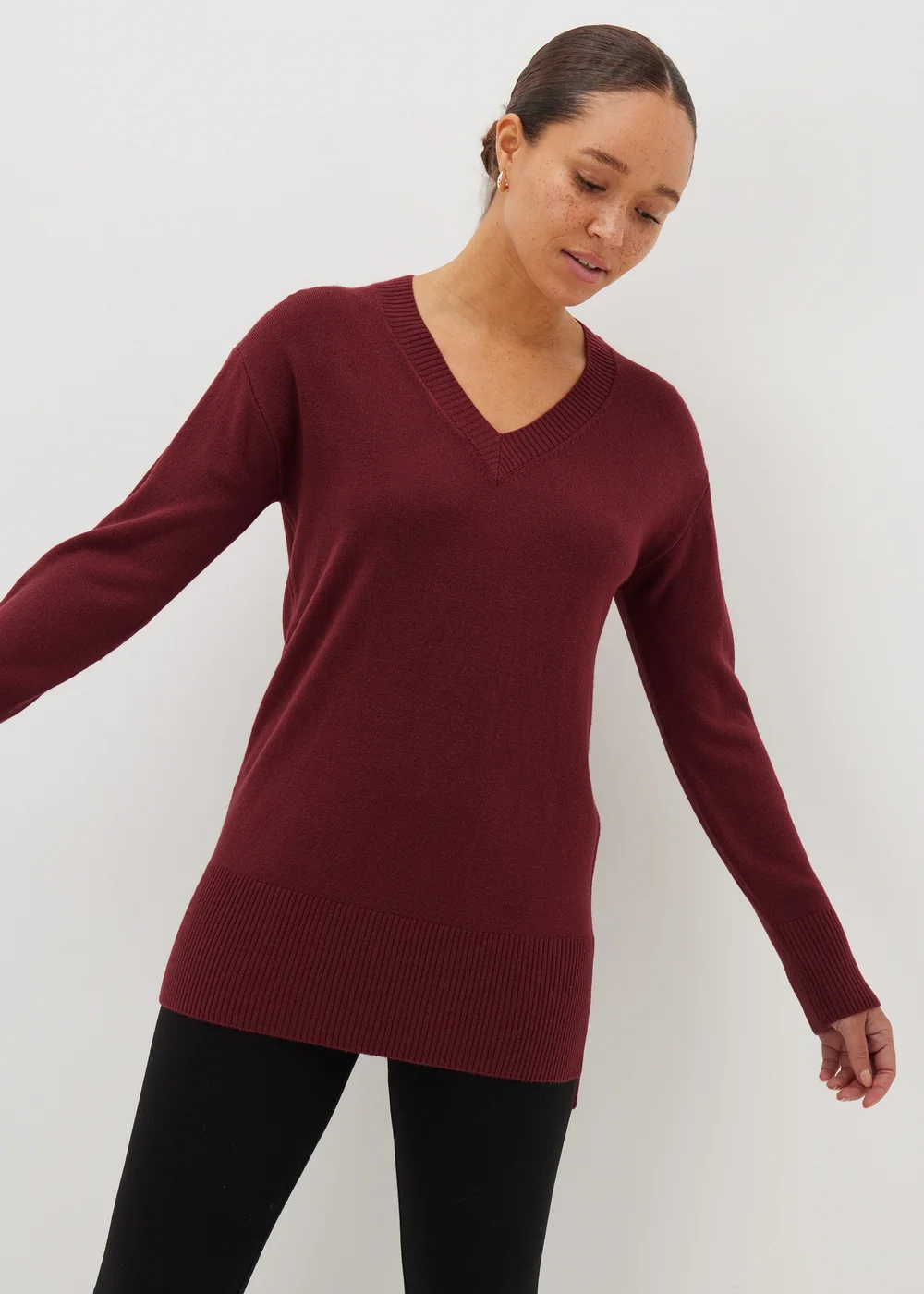 Burgundy V-Neck Jumper - 8 Image 1