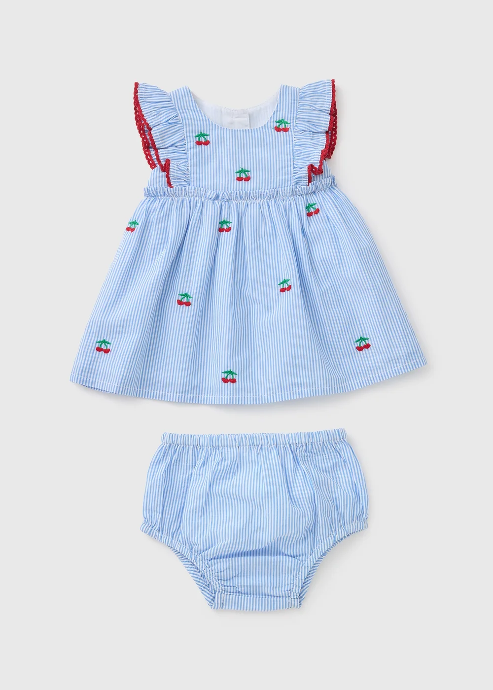 Baby Blue Cherry Dress & Knicker Set (Newborn-23mths) - 0-3 months Image 1