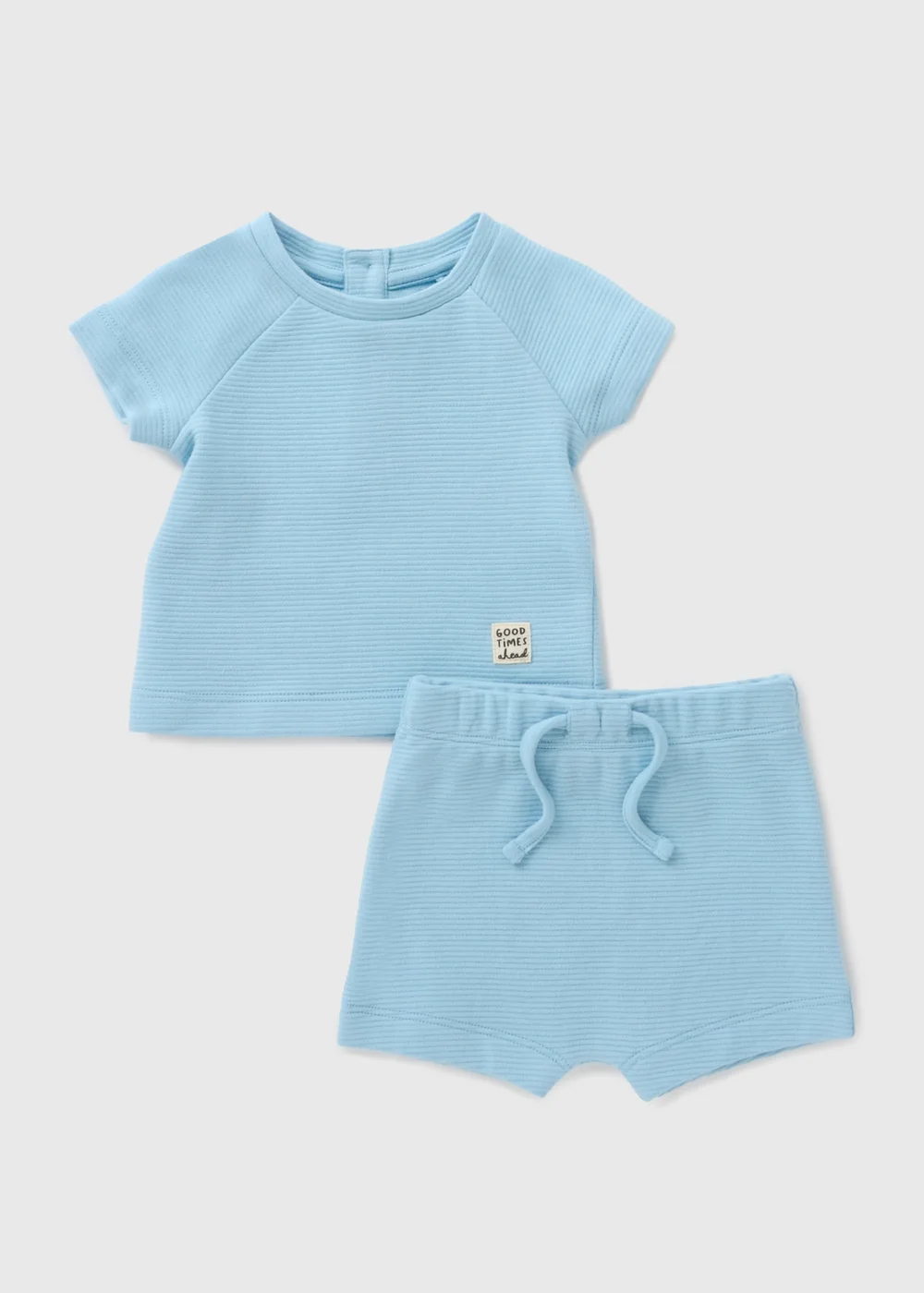 Boys Blue Ribbed T-Shirt & Shorts Set (Newborn-23mths) - 0-3 months Image 1