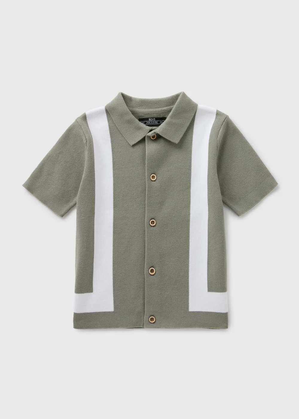 Boys Sage Green Panel Detail Knitted Shirt (1-7yrs) - 1-1.5 Yrs Image 1