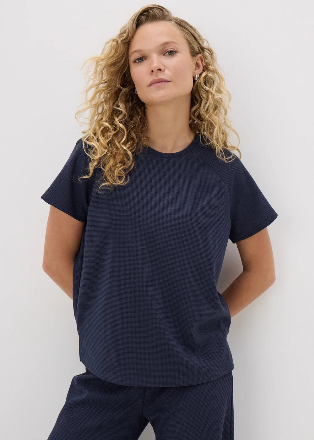Navy Waffle Raglan Sleeve T-Shirt - 8 Image 1