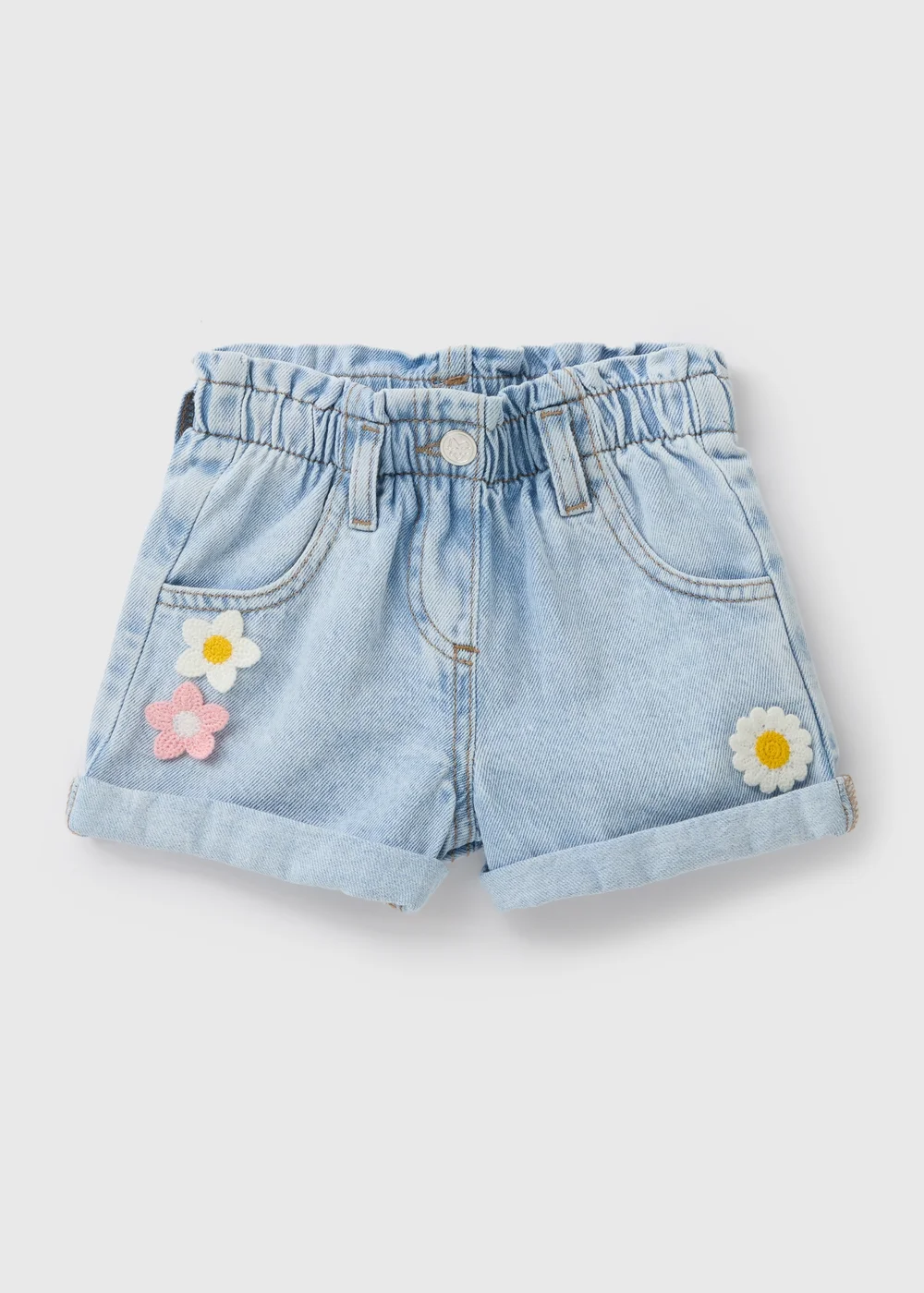 Girls Lightwash Crochet Flower Shorts (1-7yrs) - 1 half year to 2 Image 1