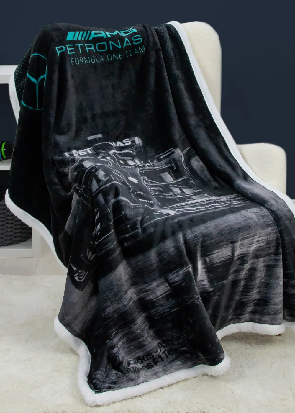 Mercedes Shadow Car Faux-Shearling Backed Fleece Formula 1 Blanket (100x150cm) - 100 x 150 Image 1