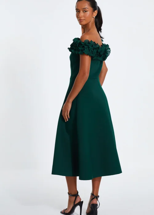 Quiz Green Petite Bardot Ruffle Skater Midi Dress - 4 Image 2