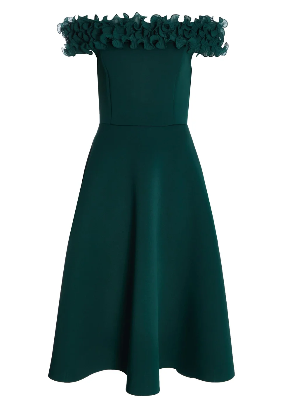 Quiz Green Petite Bardot Ruffle Skater Midi Dress - 4 Image 4