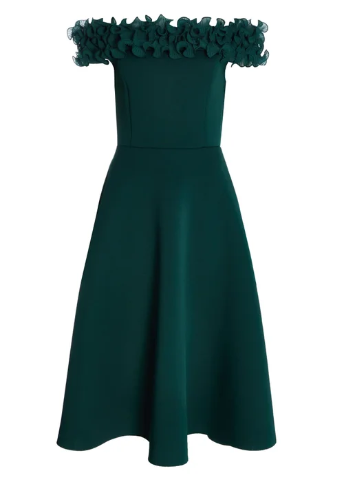 Quiz Green Petite Bardot Ruffle Skater Midi Dress - 4 Image 4